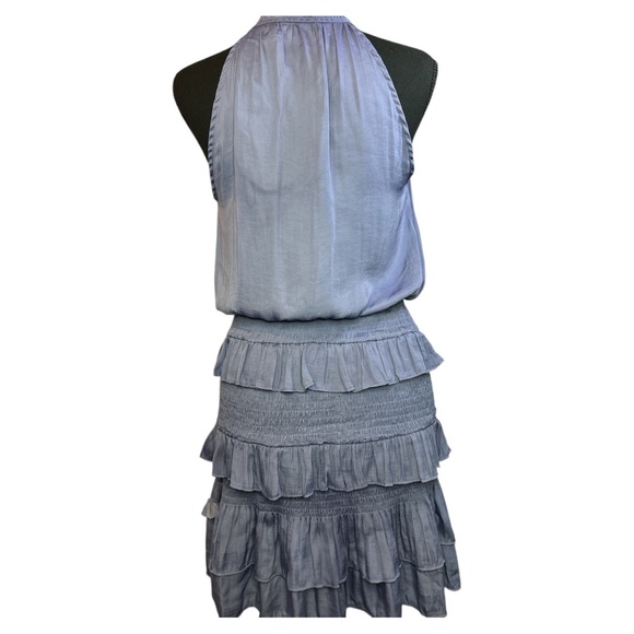 DO+BE Fun Blue Spaghetti Strap Halter V-Neck Cinched Ruffle Dress Sz Sm - Picture 2 of 12